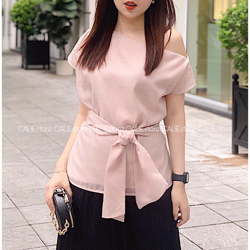 Áo kiểu lệch vai 2 lớp tay ngắn