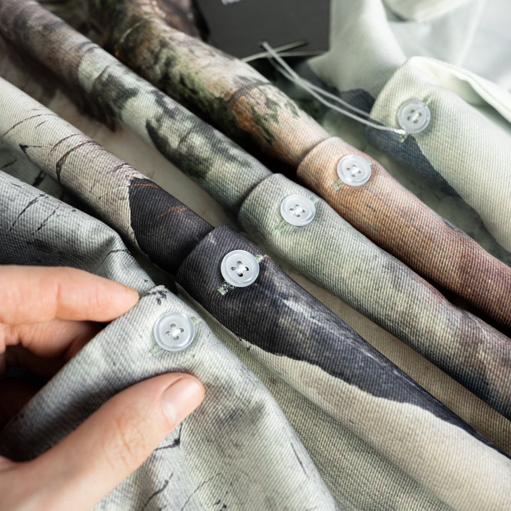 Áo sơ mi nam họa tiết nhiệt đới, chất vải siêu mịn mát 8400