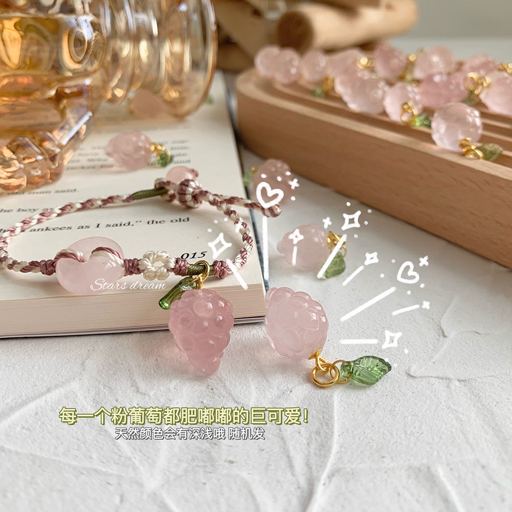 [Hàng Mới] Vòng Đeo Tay Dây Bện Đính Pha Lê Màu Hồng Nho Tươi Trẻ Dành Cho Nữ