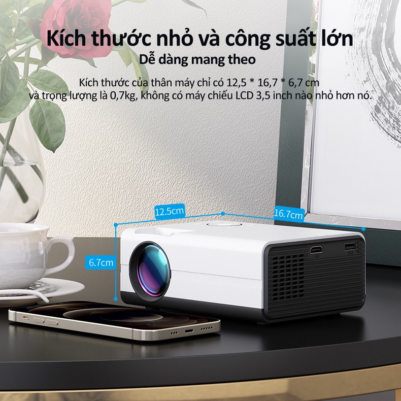 Máy chiếu mini máy chiếu full hd dành cho điện thoại hệ điều hành android 9.0 bảo hành 12 tháng T01A máy chiếu