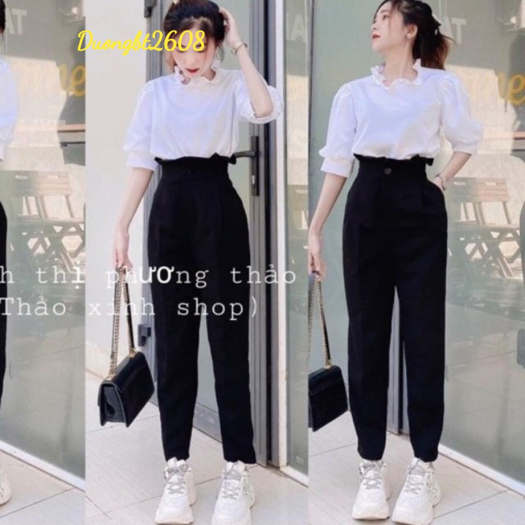 Quần baggy cạp cao bèo vải dày co giãn ít, may chuẩn y hình MÃ 333