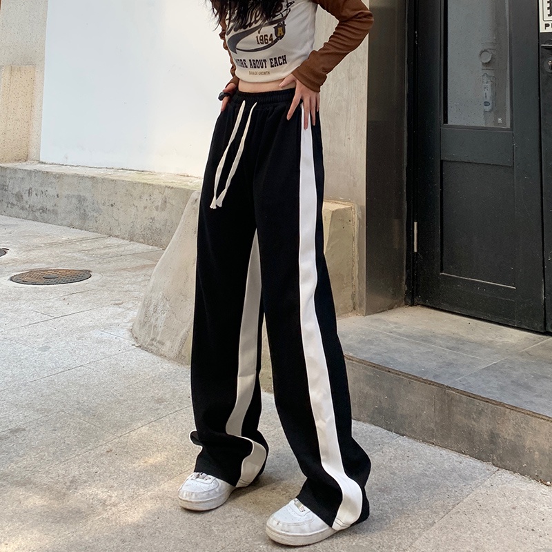 Quần thể thao nữ NRVP ống rộng phong cách thời trang đường phố Hàn Quốc mới