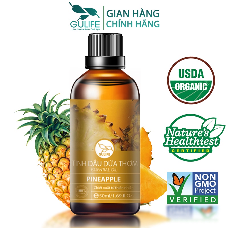 Tinh dầu thiên nhiên Dứa thơm nguyên chất Gulife Essential Oil, xông phòng làm thơm và thư giãn, kiểm định COA 10-50ml