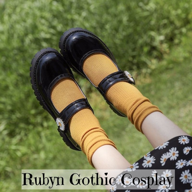 Giày Búp Bê Lolita hoa cúc quai dán vintage xinh xắn