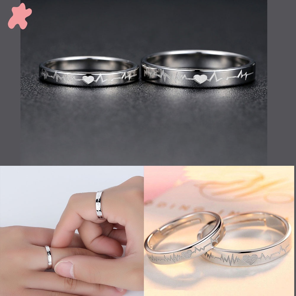 1 Cặp Nhẫn Hình Nhịp Tim Phong Cách Hàn Quốc Dành Cho Nam Và Nữ★★★[Available]