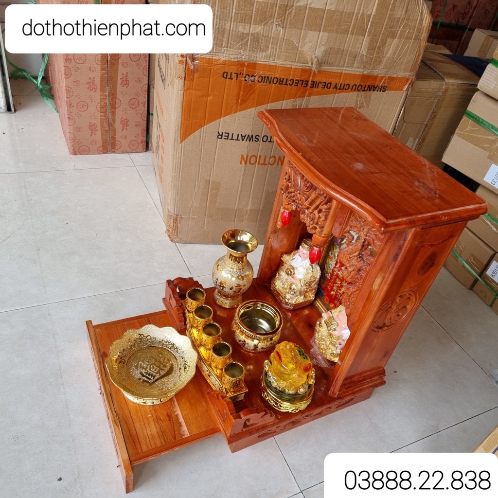 COMBO 7 Món Bộ bàn thờ gỗ xoan ngang 38cm mẫu mới