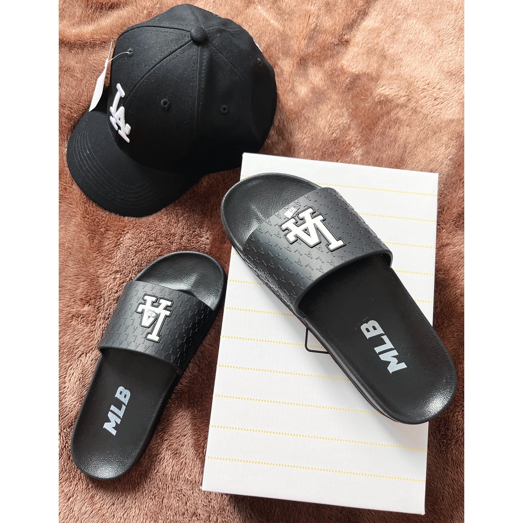 Dép nam nữ 𝐌𝐋𝐁 - LA đen Full box Unisex, Quai Ngang, Đế êm, Siêu hot Trend 2022