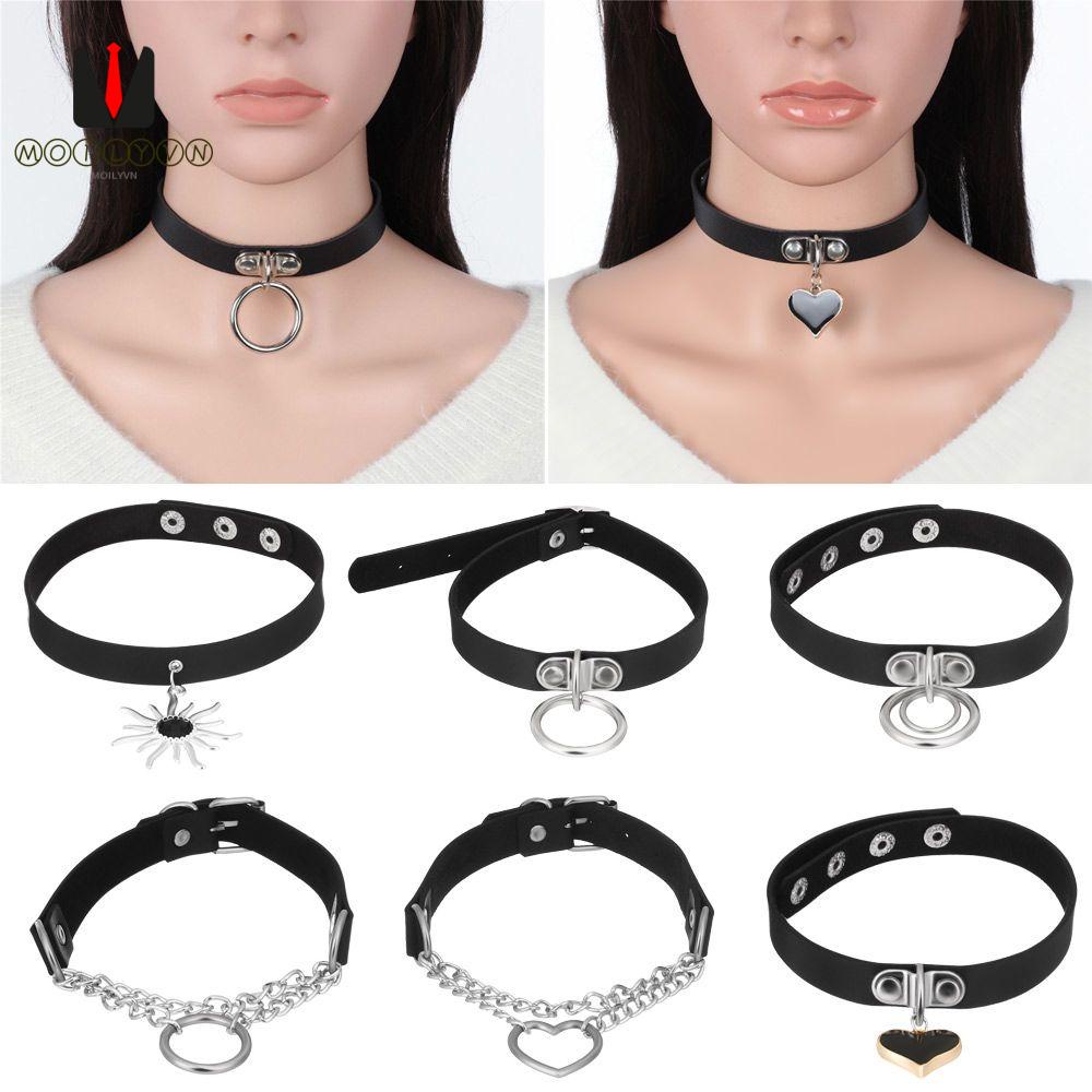 Vòng cổ choker da đính đinh tán hình trái tim phong cách Harajuku kiểu dáng thời trang cho nữ