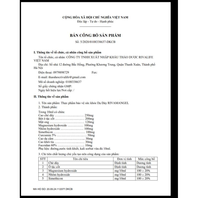 Dạ dày RIVAMANGEL, sản phẩm hàng đầu cho người viêm loét dạ dày