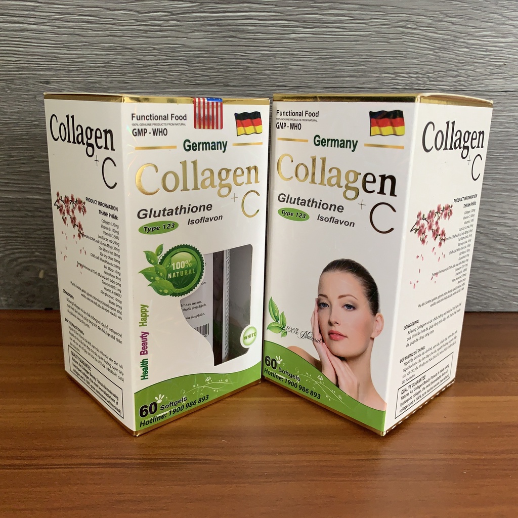 Viên uống COLLAGEN +C hỗ trợ làm đẹp da, sáng da, trắng sáng da - Hộp 60 viên tiêu dùng 30 ngày
