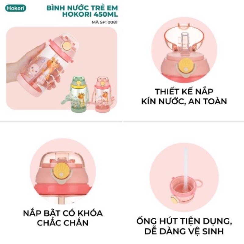Bình Nước Hokori Nhựa Việt Nhật Cao Cấp 450ml Nhựa An Toàn Cho Bé Yêu Nhà Bạn