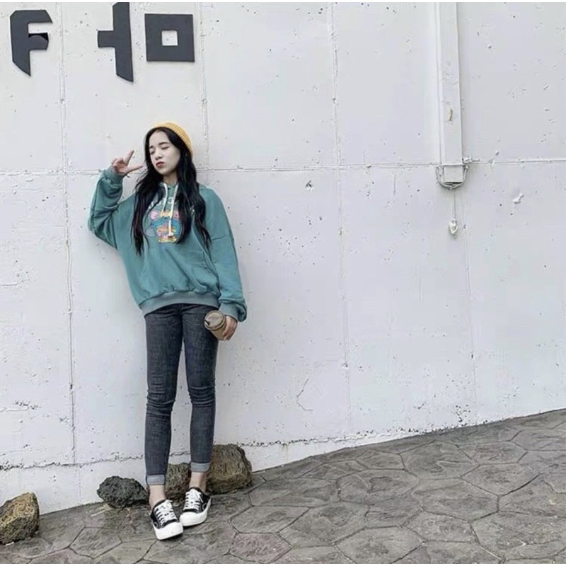 ÁO NỈ ĐÔI HOODIE XANH CHUỘT DELI CHO MẸ VÀ BÉ HÀNG ĐẸP BÁN SHOP