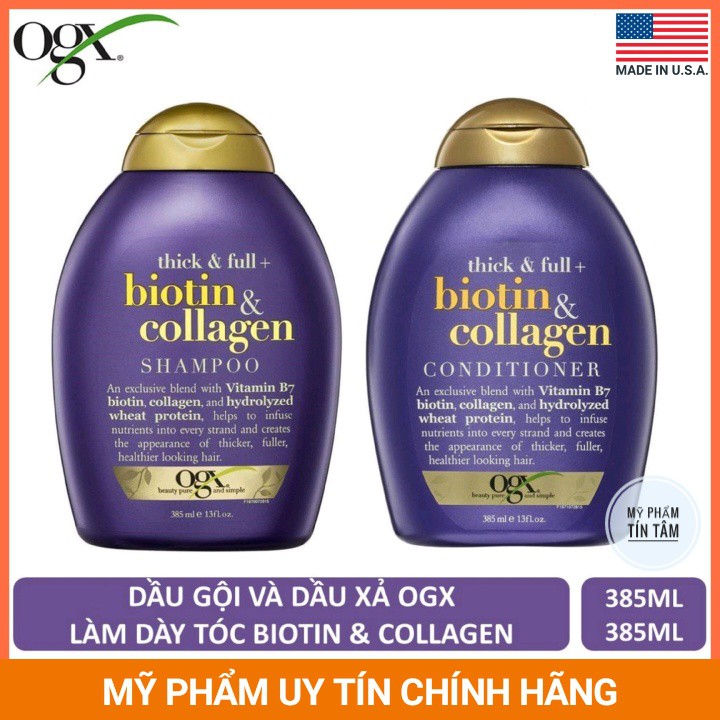 Bộ Dầu Gội Xả Biotin Collagen 385ml - Kích Thích Mọc Tóc, Chống Rụng Tóc, Phục Hồi Hư Tổn