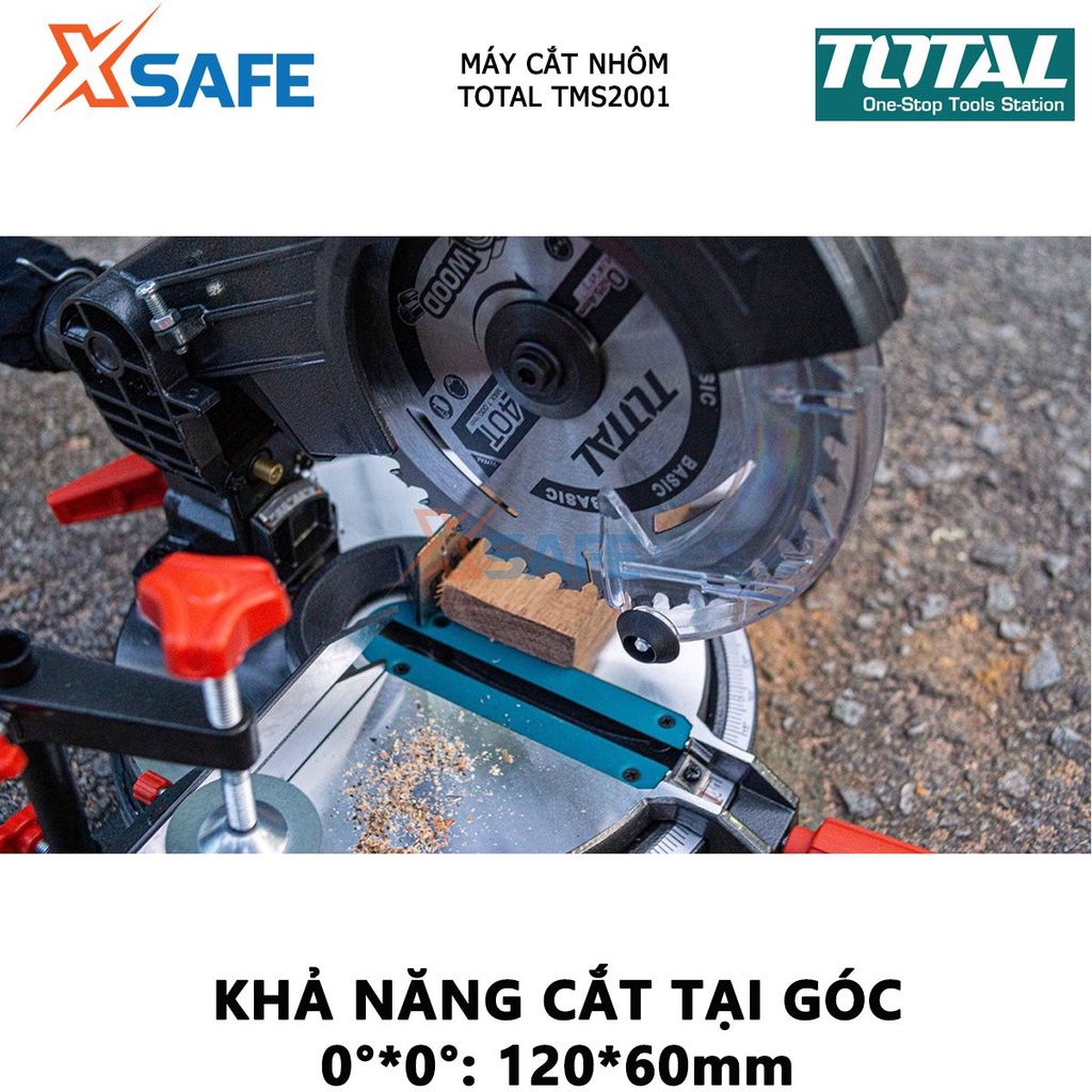 Máy cắt nhôm TOTAL TMS2001 Máy cắt dùng pin 20V Lưỡi cắt 210mmx25.4mmx2.8mm, 3000rpm Cắt góc 45 độ