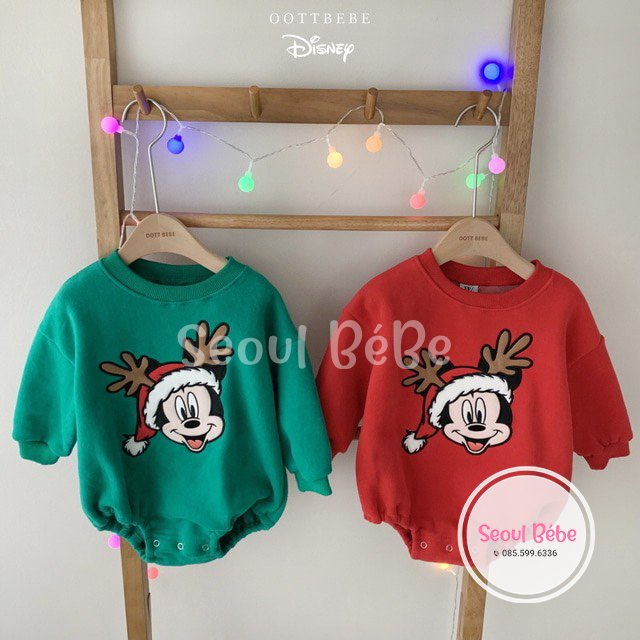 Bộ suit Mickey Minnie hoạ tiết Noel hãng Oottbebe made in Korea