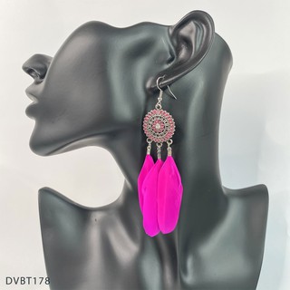 Bông tai Boho lông vũ hồng đậm - DVBT178