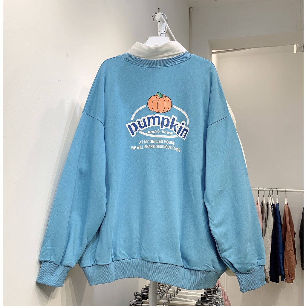 201192 Áo sweater nỉ da cá , áo nỉ nữ hình bí ngô, áo nỉ nữ ulzzang