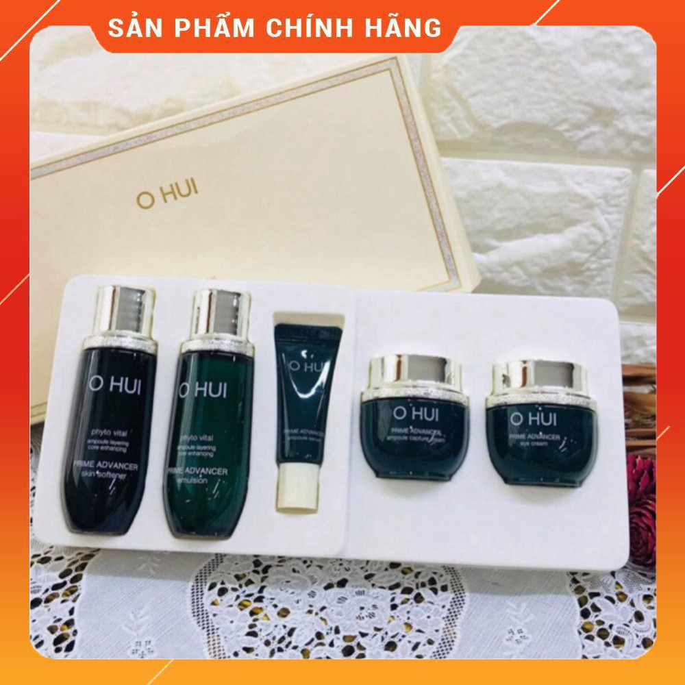 Set dưỡng trắng căng bóng da và chống lão hóa Ohui Prime Advancer Ampoule mini 5 sản phẩm.