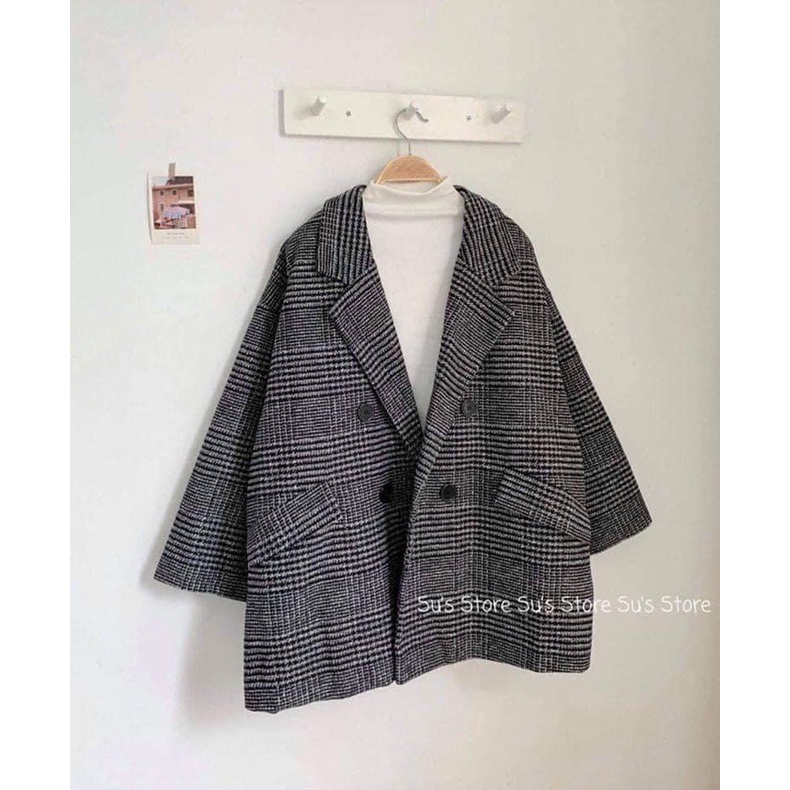 Áo khoác dạ kẻ thiết kế tay dài cổ vest  Áo blazer form rộng thời trang Hàn Quốc xuongmaythuhien