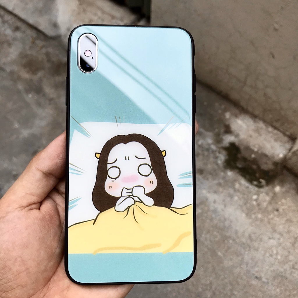Ốp kính cường lực đôi siêu dễ thương cho iphone 13 12 pro max mini 11 14 pro max plus x r xs max 7 8 plus 6 s plus
