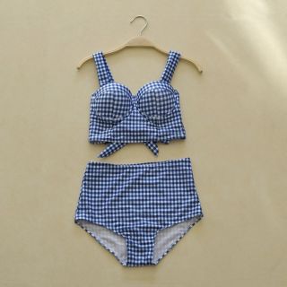 Bộ Bikini kẻ caro xanh - 1804