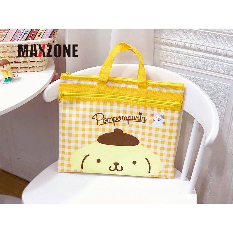 SANRIO Túi Da Đựng Tài Liệu Khổ A4 35Cm In Họa Tiết Hoạt Hình Dễ Thương Phối Khóa Kéo Tiện Dụng Cho Học Sinh