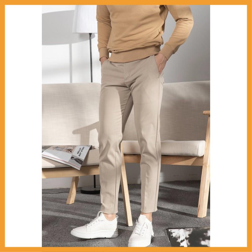 Quần Tây Âu Nam Trắng Kem dáng côn, vải cotton đẹp, chất co giãn cao cấp, phong cách công sở lịch lãm thời trang