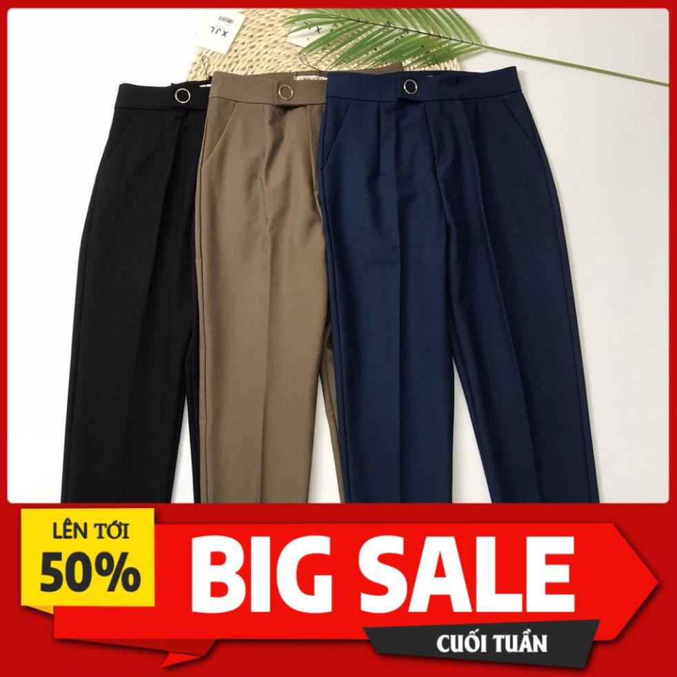 SALE Quần tây nữ lưng cao đai tròn Homieyl công sở cao cấp, quần baggy nữ cạp cao lệch gấu chất vải đẹp