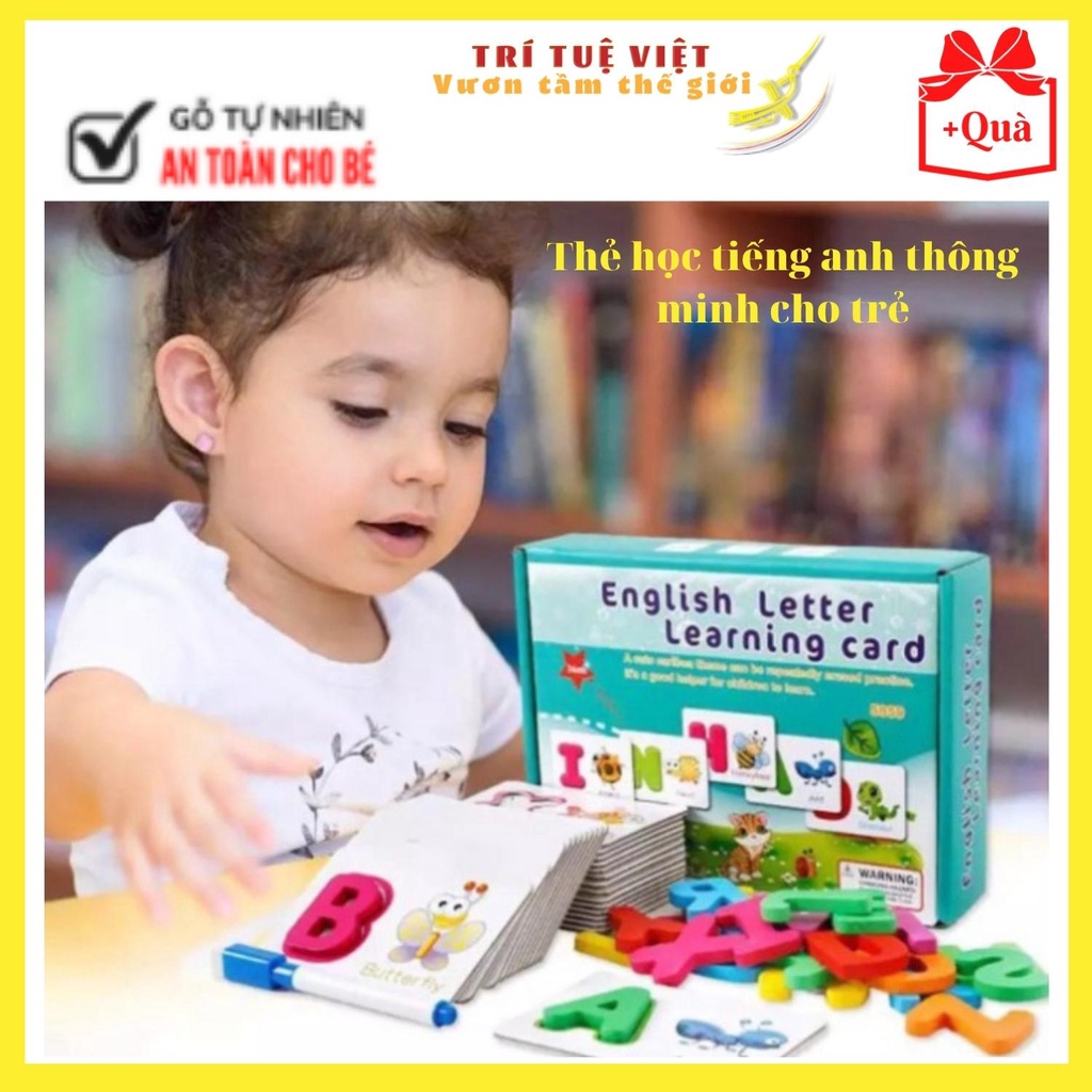 Thẻ Học Thông Minh Cho Bé,Thẻ Học Tiếng Anh-English Letter Learning Card Kèm Bút Viết Bảng Cho Bé TRITUEVIET