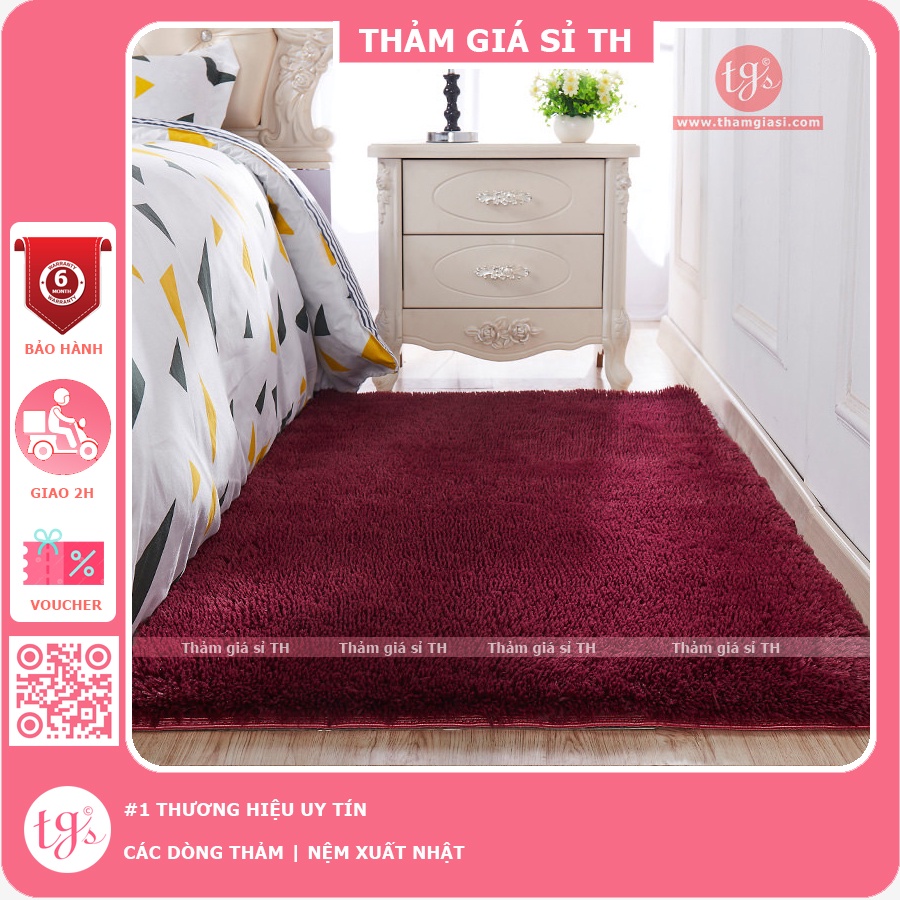 Thảm Lông Trải Sàn Phòng Ngủ Lông Xù Đỏ Rượu Vang 160x200