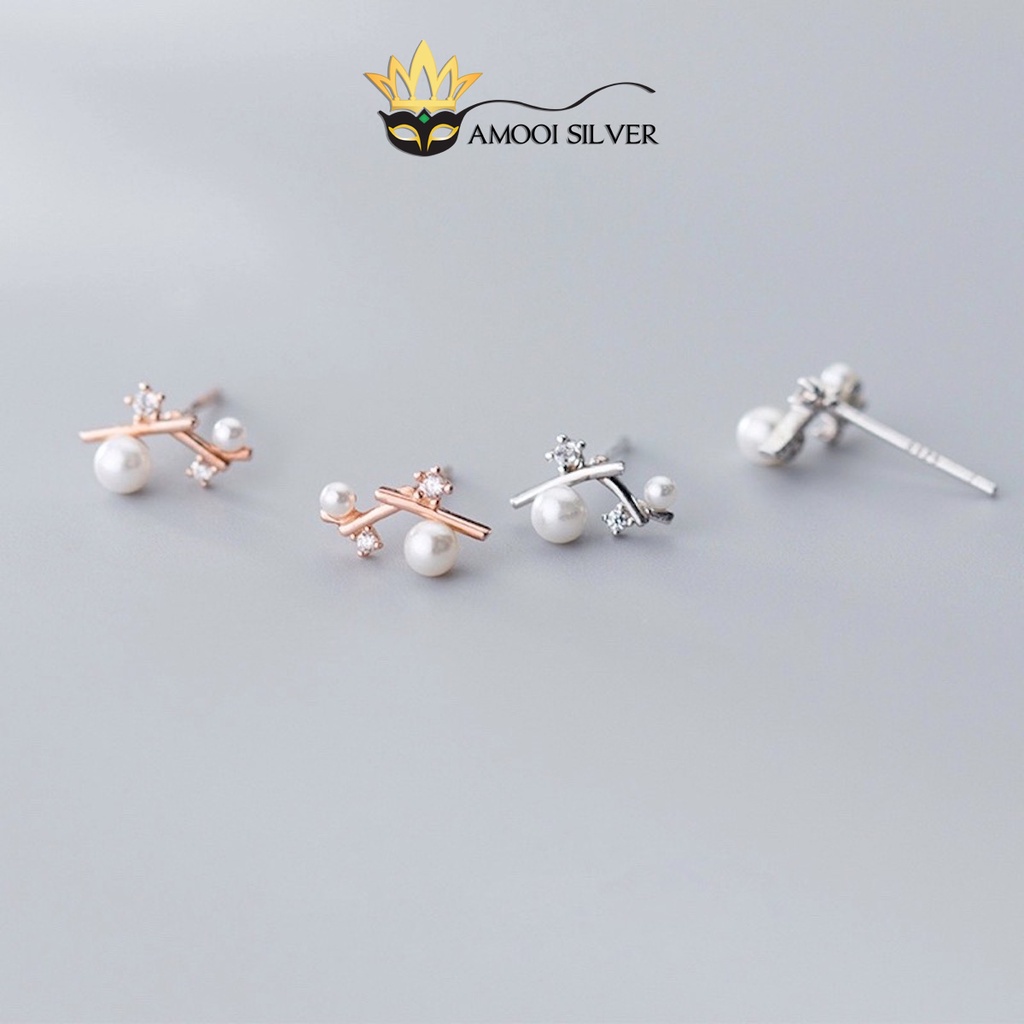 Bông tai bạc S925 nhành cây ngọc ngà - Amooi Silver AB221