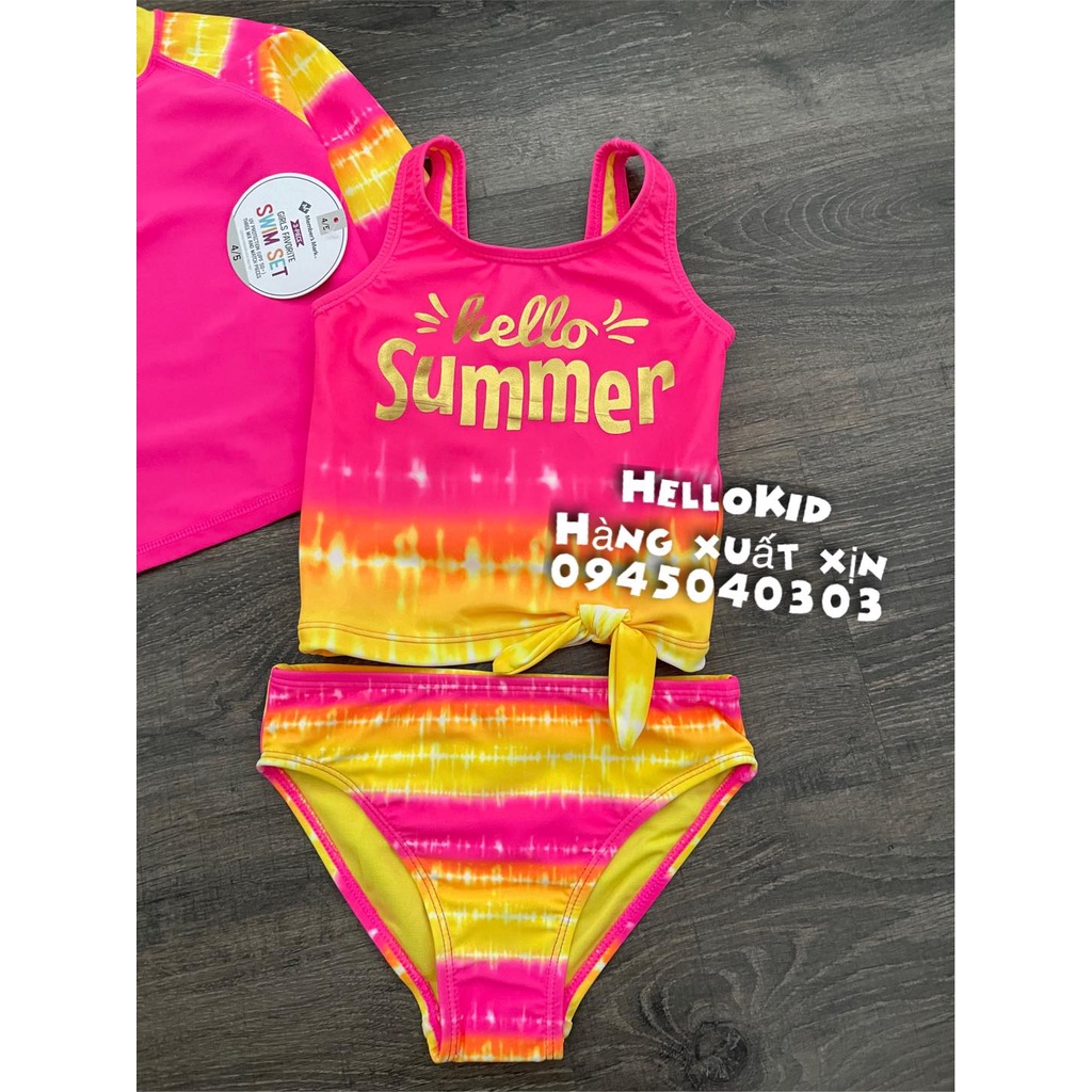 B175 - Bộ bơi hồng neon vàng bé gái (3 chi tiết)