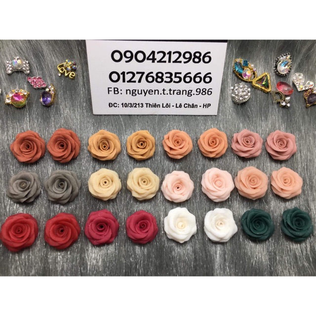 Hoa bột gắn móng: hồng size nhỡ  và size đại