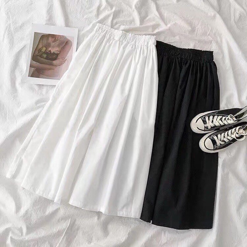 Chân Váy Kaki 🌸 Chân Váy Xoè Dáng Dài Trơn Ulzzang 2 Màu Đen|Trắng Basic | BigBuy360 - bigbuy360.vn