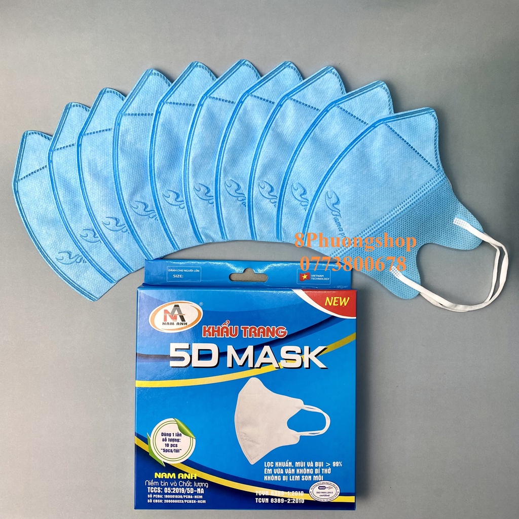 Khẩu trang FAMAPRO 5D NAM ANH Kháng Khuẩn 10 cái/ hộp Xanh Rêu, Xanh Navy, Xám,Trắng, Hồng, Xanh Y Tế, Vàng Nhạt, Đen