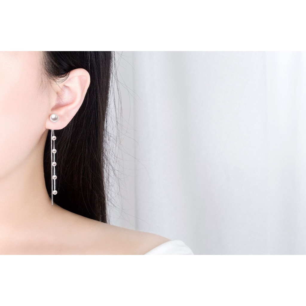 AIFEI♥ Silver 925 Original Doudou Hanging Earrings Women's Korean-Style Tassel Temperamental Long Pearl Back Earrings Simple Ear Chain Earrings-S1