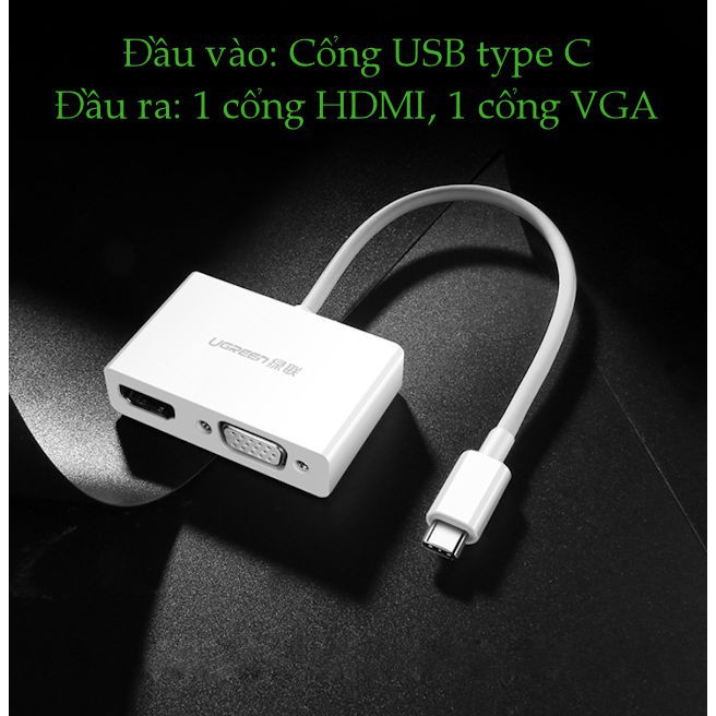 Cáp chuyển USB Type C ra HDMI/VGA Ugreen 30843 - Hàng Chính Hãng