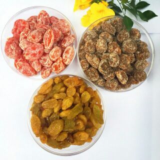 Combo 3 hộp ô mai 220gr/ hộp: Nho Mỹ/ Ô Mai Mơ trái to/ Me Thái ớt đường