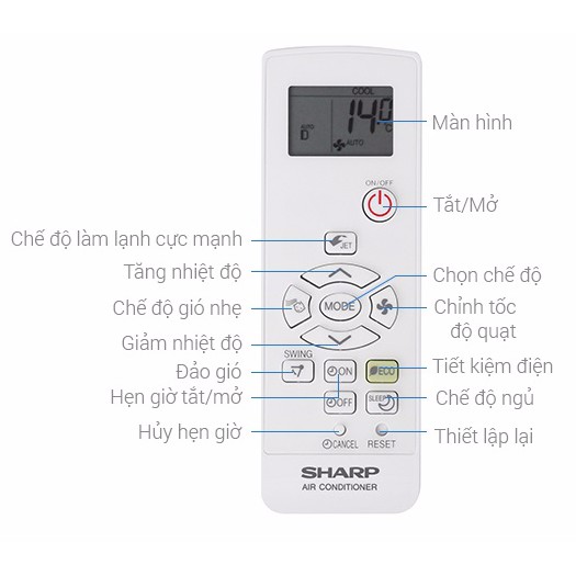 Remote điều hoà, máy lạnh Sharp | Điều khiển điều hoà, máy lạnh Sharp CRMC-A998JBEZ, CRMC-B012JBEZ (Hàng chính hãng)