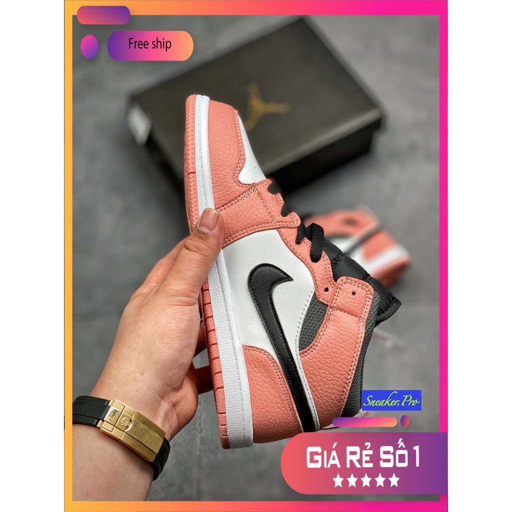 (FULL BOX + QUÀ TẶNG) Giày thể thao Air Jordan 1 Mid Pink Quartz (GS) cổ cao siêu phong cách dành cho nam và nữ | BigBuy360 - bigbuy360.vn