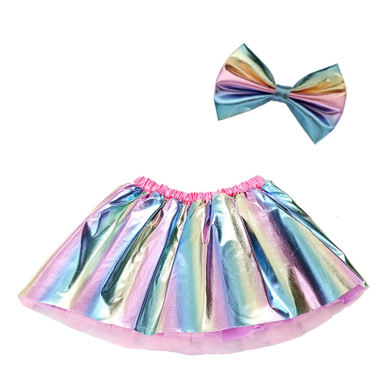 Chân Váy Xòe Tutu Màu Cầu Vồng Lấp Lánh Cho Bé Gái