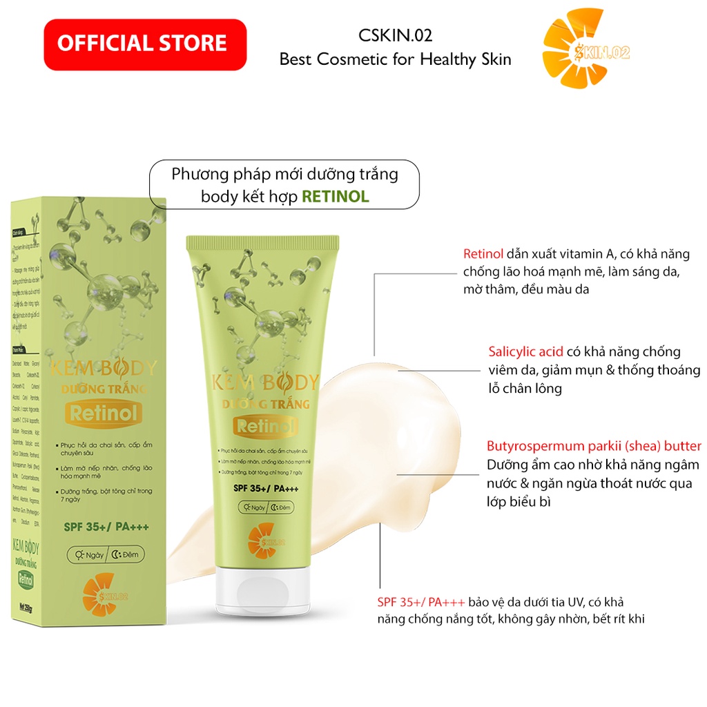 C SKIN.02 - Combo 10 Kem Dưỡng Trắng Da Body Retinol
