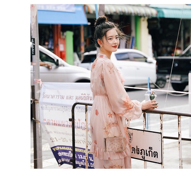 [HÀNG ORDER] Đầm maxi hoa tầng tay bồng nơ cổ vintage(Có ảnh thật) | BigBuy360 - bigbuy360.vn