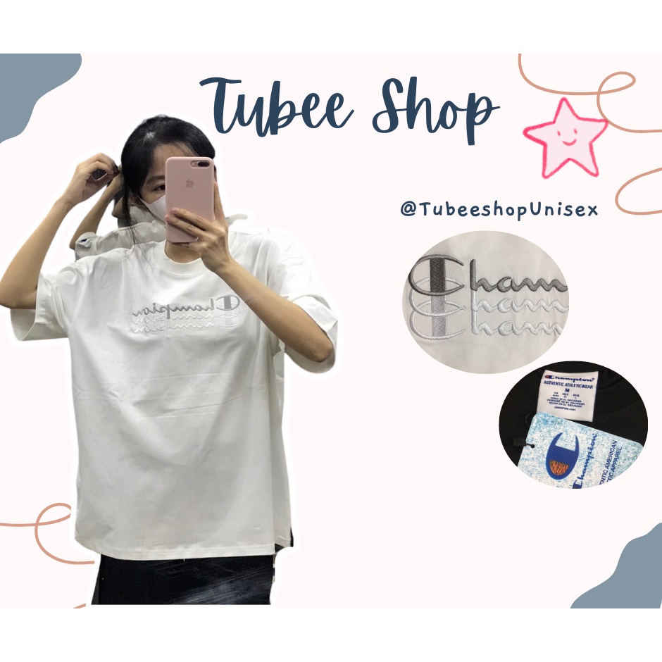 Áo thun Champion chữ thêu 3 line Tubee shop nam nữ