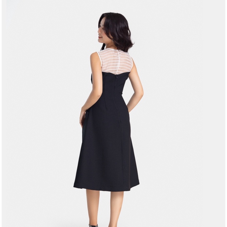 Đầm Nữ Midi HNOSS Phối Organza Sọc HNDLU035
