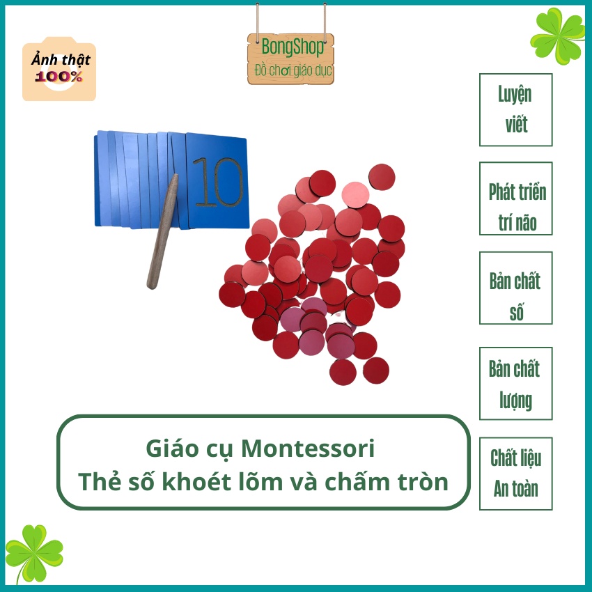 Đồ chơi giáo dục sớm - giáo cụ Montessori - đồ chơi bằng gỗ - Bộ thẻ số khoét lõm từ 0 đến 10 và chấm tròn MR3 Land4kid