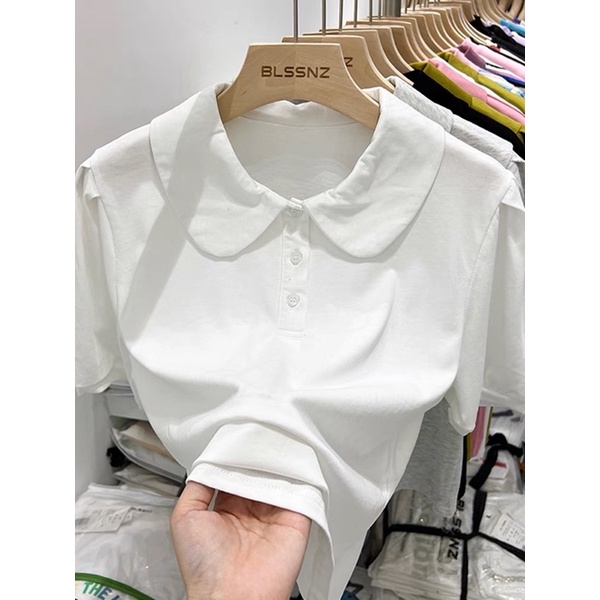 Áo có cổ nữ  FREESHIPÁo thun polo nữ -trắng hàn quốc freesize dưới 58kg vừa Unisex -Áo nữ bigsize