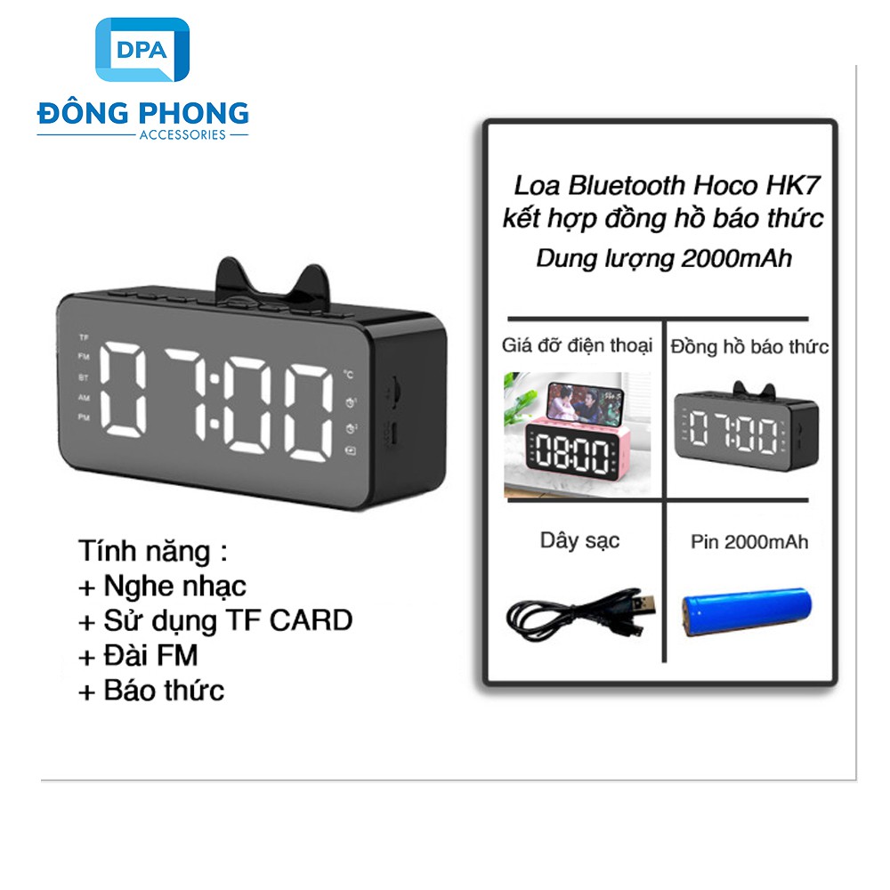 [Mã ELHACE giảm 4% đơn 300K] Loa Bluetooth V5.0 Hoco HK7 Chính Hãng Có Đồng Hồ Báo Thức