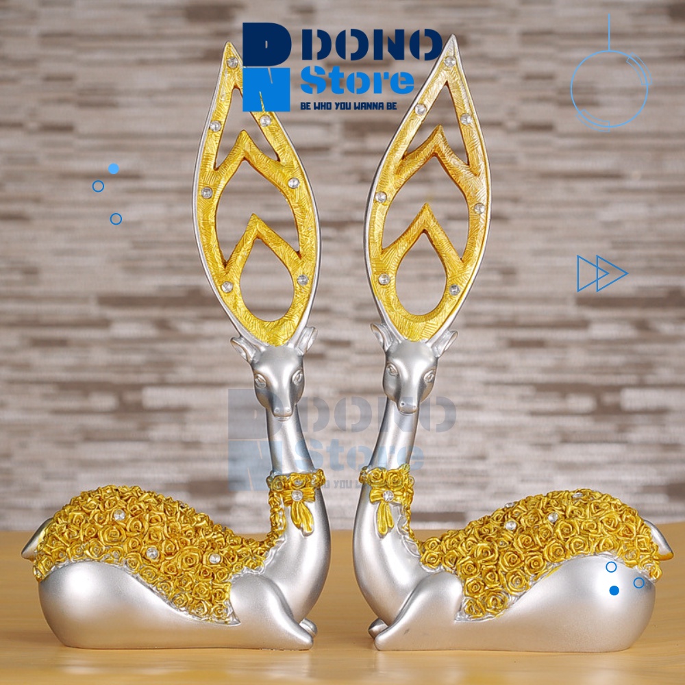 Tượng cặp hươu lá ngọc phong thuỷ, tượng Dono decor phòng phong cách bắc âu