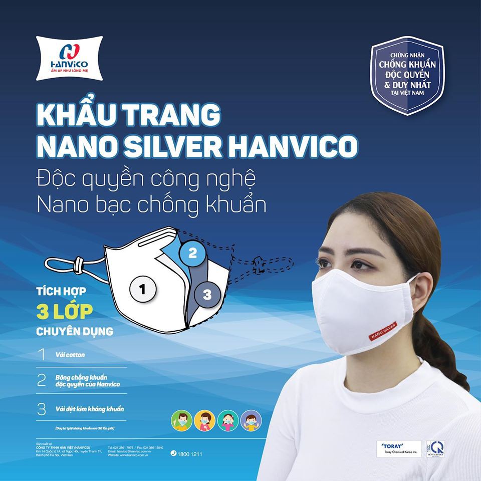 Cặp 2 cái Khẩu trang chống khuẩn Havico Nano Bạc (Màu Trắng)